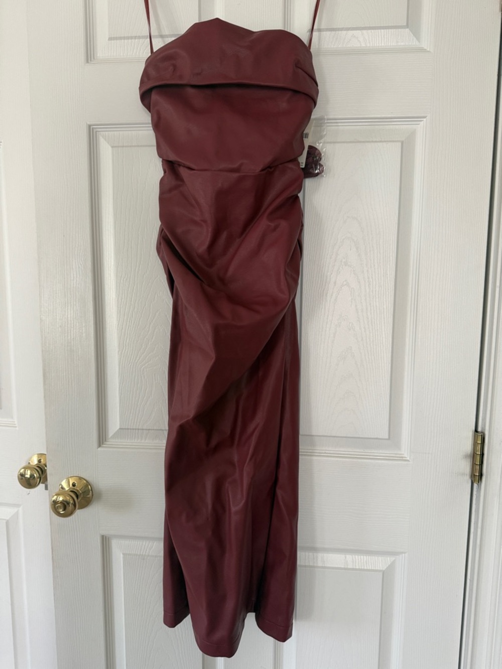 NWT Anthropologie Strapless Wine Red faux leather dress